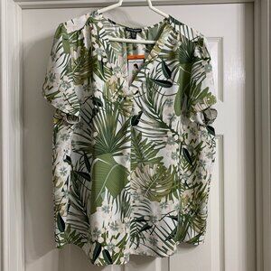 Hilary Radley Women's Sage Green Floral Shirt, Size XXL (NWT)